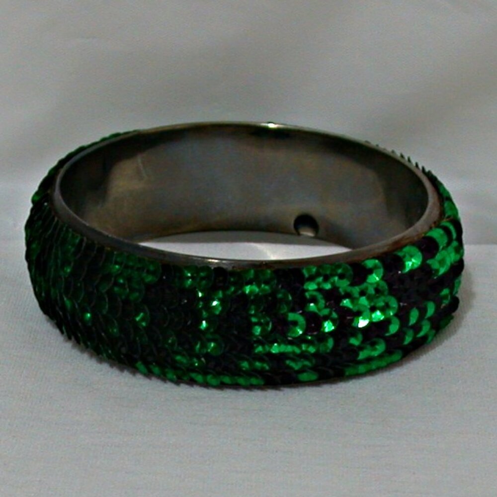 Handmade Vintage Sequin Bangle Bracelets Green and Black